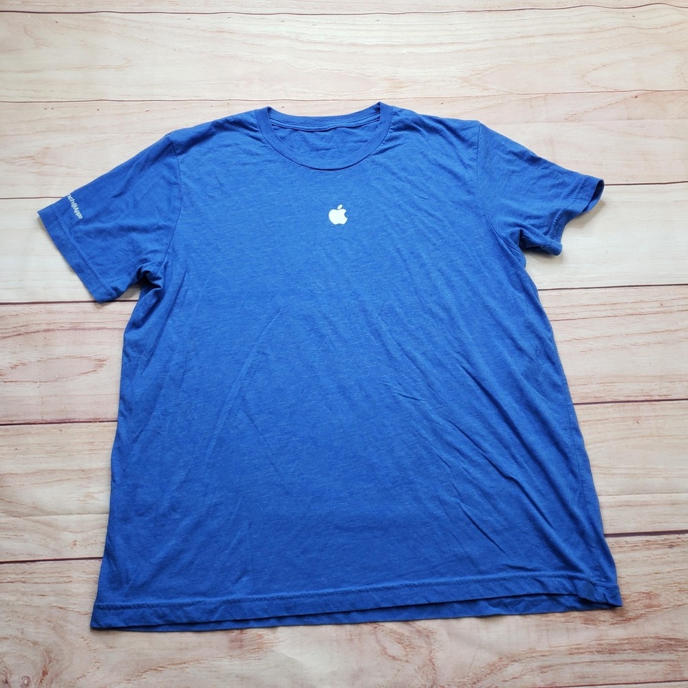Apple Promo Launch Employee Shirt Mens Large‎ Blue Crew Neck Lightweight Cotton